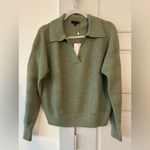 Quince Sweaters - NWT Quince Baby Alpaca Sage Waffle V-Neck Women's Sweater